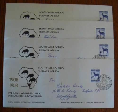1958 SWA Mariental Show Jubilee cover, unofficial, Persian Lamb Industry (x4)