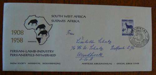 1958 SWA Mariental Show Jubilee cover, unofficial, Persian Lamb Industry (x4)
