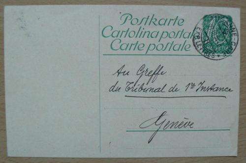 Postal history: Switzerland Lausanne 10c pre-paid post card - Genève 1924