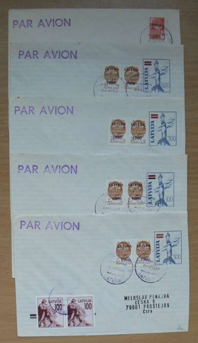 1992 Latvia lot of 5 covers airmail - restoration of independence from Soviet Russia