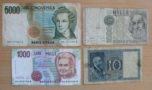 Italy lot of 4 old used banknotes - see listing for details