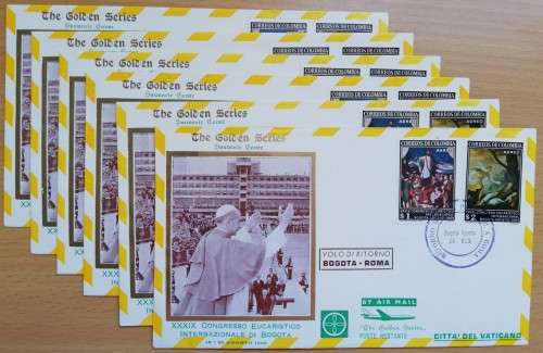 1968 Colombia Bogota Golden Series #106 airmail cover + 2 postage due stamps Vatican