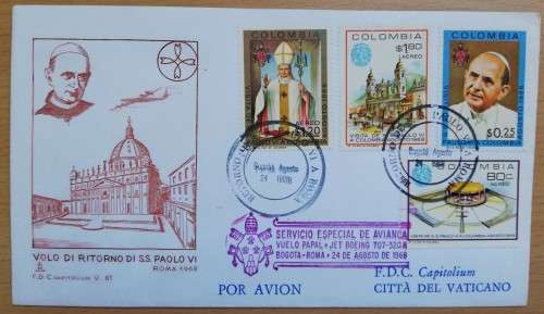 1968 Colombia Bogota Pope visit Special Jet Boeing cover - see listing for details