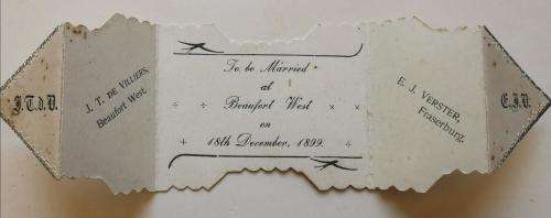 Stunning Boer War-era hand-made wedding invitation, Beaufort West 1899