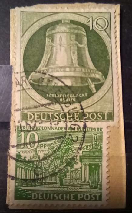 Germany Berlin 2 x 10 Pf 1949 and 1950 on piece, used