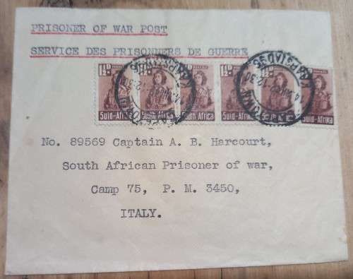 SA Union 1942 Prisoner of War post Cape Town to Italy (addressed to Captain)