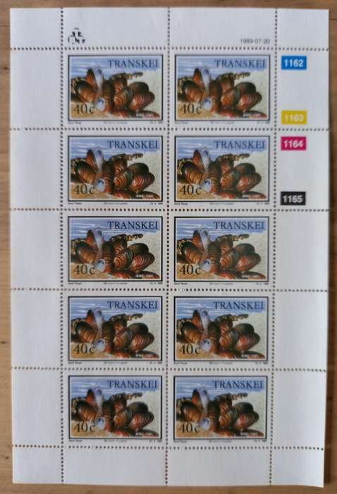 1989 Transkei `Food from the Sea` full set of 4 control blocks of 10