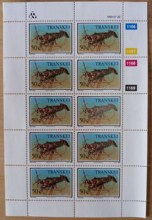 1989 Transkei `Food from the Sea` full set of 4 control blocks of 10