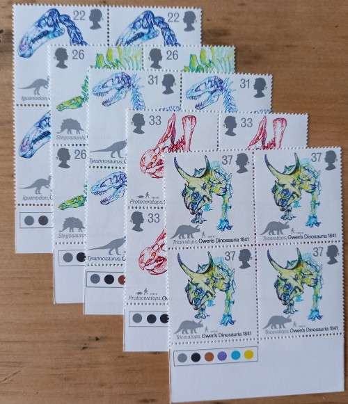 1991 Great Britain Dinosaurs FDC + 5 MNH blocks of 4
