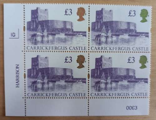 1995 Great Britain £3 Castle FDC + plate ID block of 4 MNH