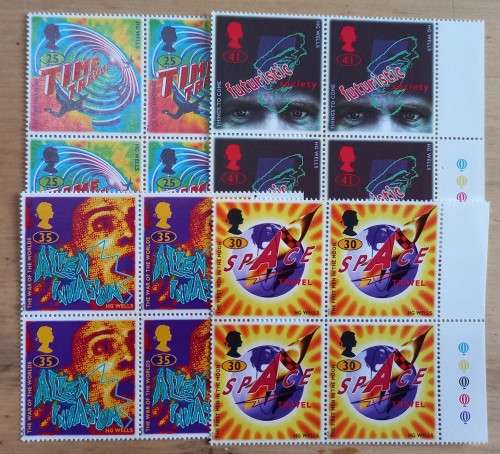 1995 Great Britain Science Fiction FDC + 4 MNH blocks of 4