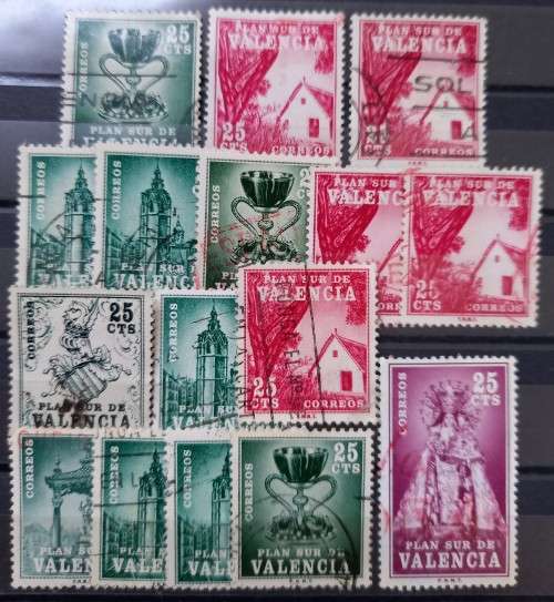 Spain Valencia lot of 15 Tax stamps 1963-1973 used