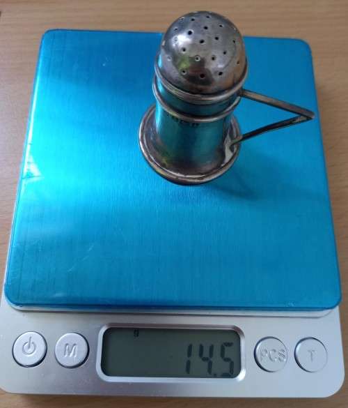 Pretty art deco 1935 small silver salt shaker by Levi & Salaman of Birmingham