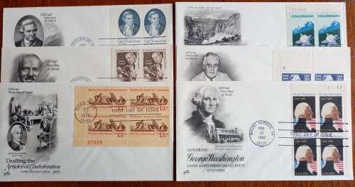 USA lot of 6 Artcraft FDCs all blocks of 4 1977 to 1982