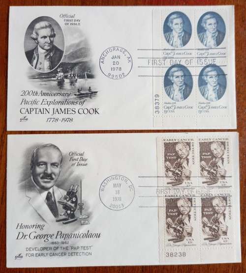 USA lot of 6 Artcraft FDCs all blocks of 4 1977 to 1982