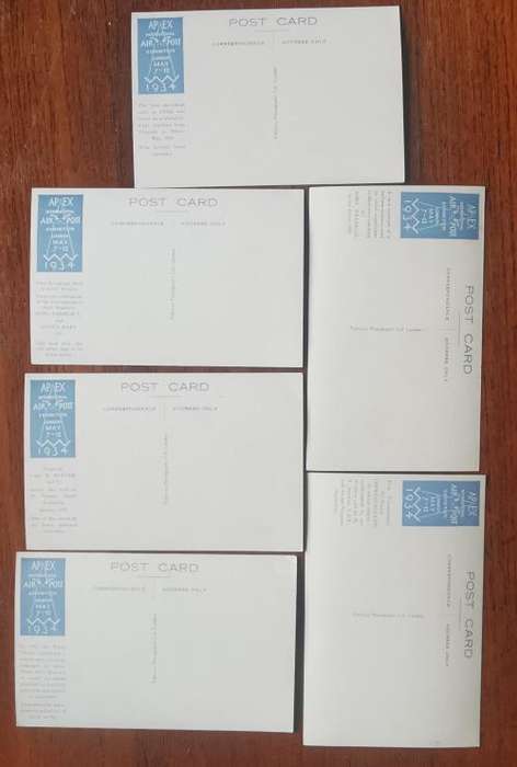 Great Britain 1934 APEX air post exhibition lot of 6 unused exhibition postcards - very rare