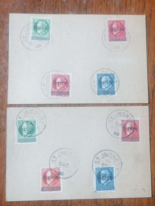 Germany pair of Saargebiet feltpost cards with 4 Sarre Bavaria overprints 1920