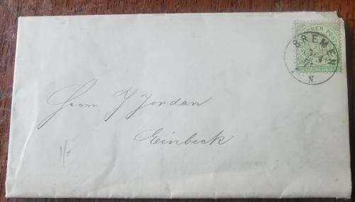 Old Germany North German Postal District folded letter Bremen to Einbeck, 1/3 Groschen 1869 stamp