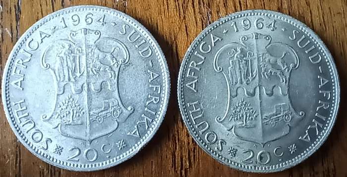 RSA pair of silver 20 cents 1964