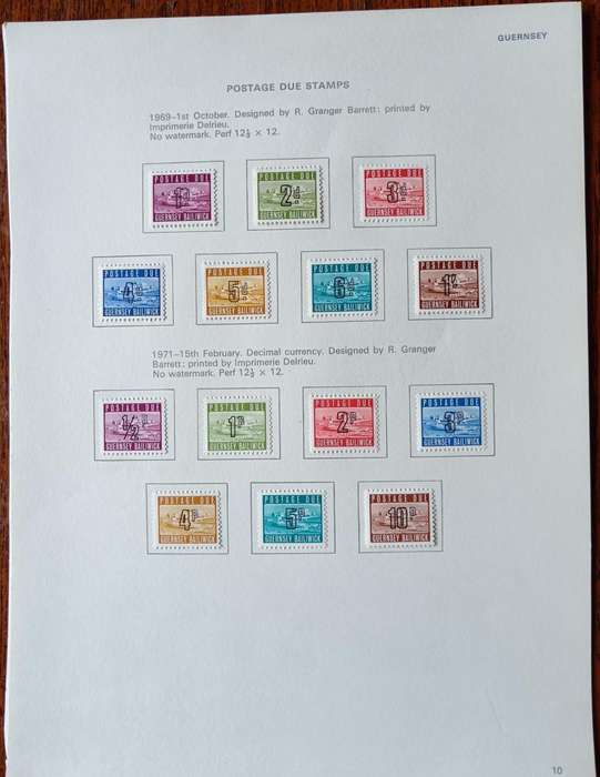 Guernsey full set of postage dues on collector`s pages 1969 to 1977 MH CV$50+