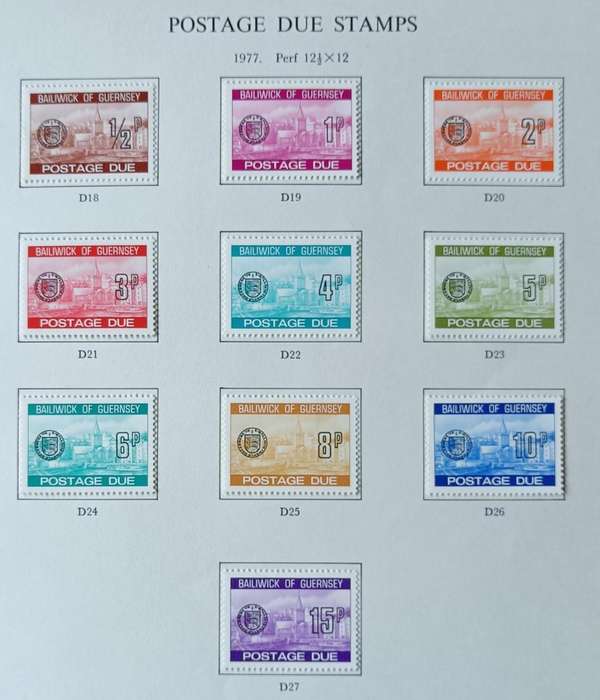 Guernsey full set of postage dues on collector`s pages 1969 to 1977 MH CV$50+