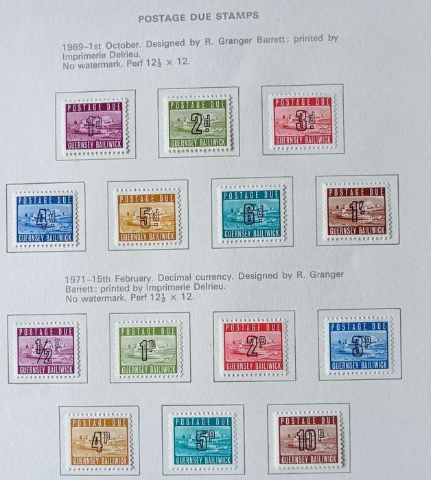 Guernsey full set of postage dues on collector`s pages 1969 to 1977 MH CV$50+