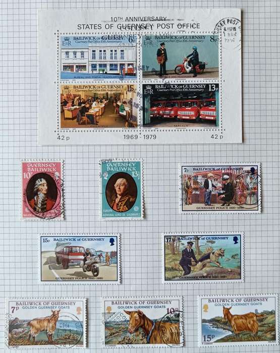 Guernsey 1969 to 1984 10 pages of MH and used stamps - CV $60+