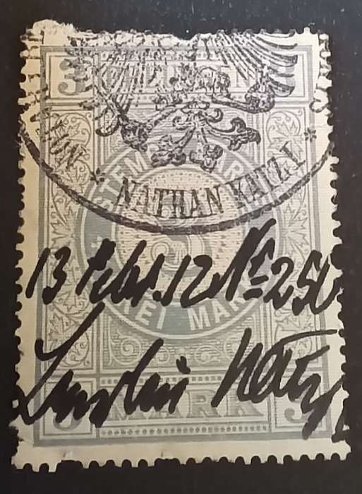 Germany Prussia 3 Mark 1896 stempelmarke revenue stamp used