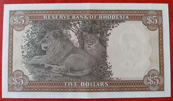 Rhodesia $5 1978 UNC with slight centre fold - Rhodes watermark - price reduced!