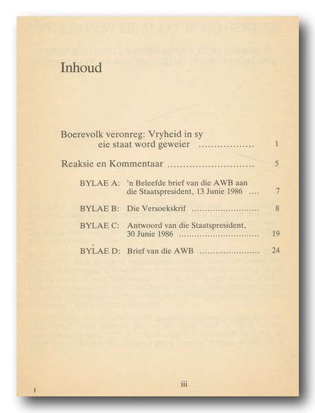 Die Boerevolk Veronreg. 'n AWB-publikasie. Skaars.