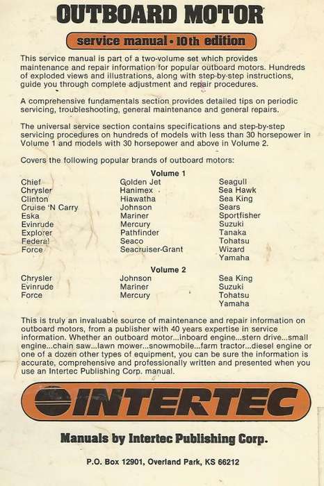 Outboard motor service manual. Intertec. 10th edition.