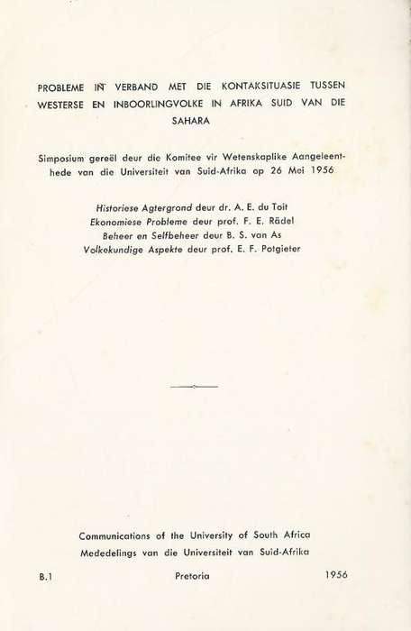 Probleme i.v.m die Kontaksituasie tussen Westerse en Inboorlingvolke in Afrika Suid v.d. Sahara.