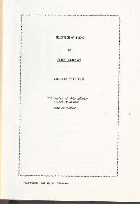 Selection of Poems - Albert Levenson. Signed! Excellent condition. Rare!