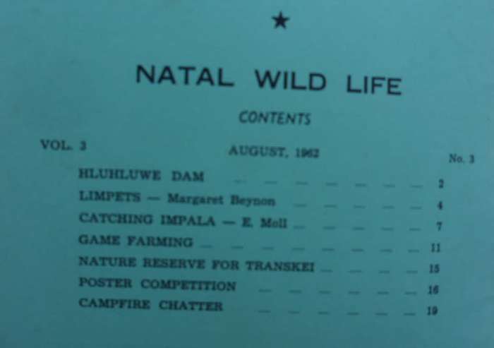 3 Natal Wild Life Magazines. 1962.  RARE!  Price is for 3.