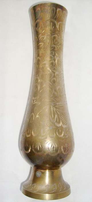 TALL ENGRAVED BRASS VASE