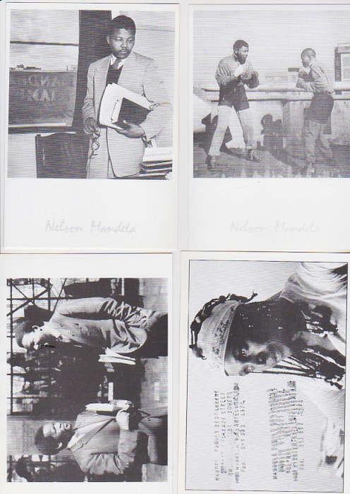 set of 4 nelson mandela post cards .one with the mandela family restaurant cachet on 1