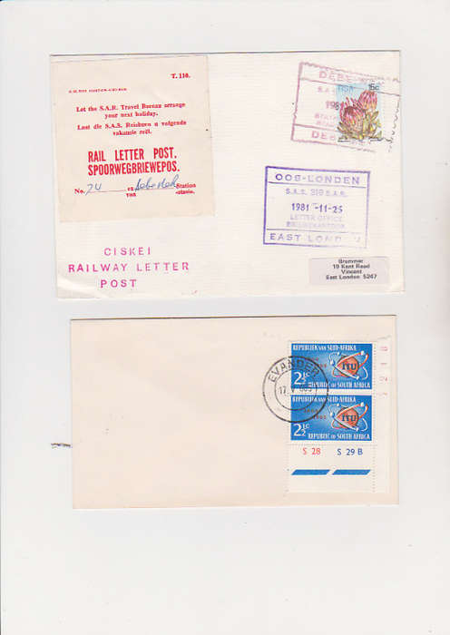 CISKEI RAILWAY LETTER POST. COVER AND OLD COVER CANCELLED IN EVANDER ITU SA STAMPS .