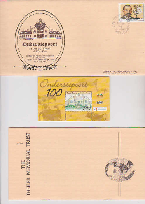 ONDERSTEPOORT COVER ON SIR ARNOLD THELLER THE FATHER OF VETERINARY SCIENCE AND MINI SHEET