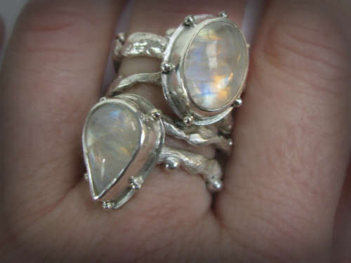 Sterling silver moonstone handmade stack rings