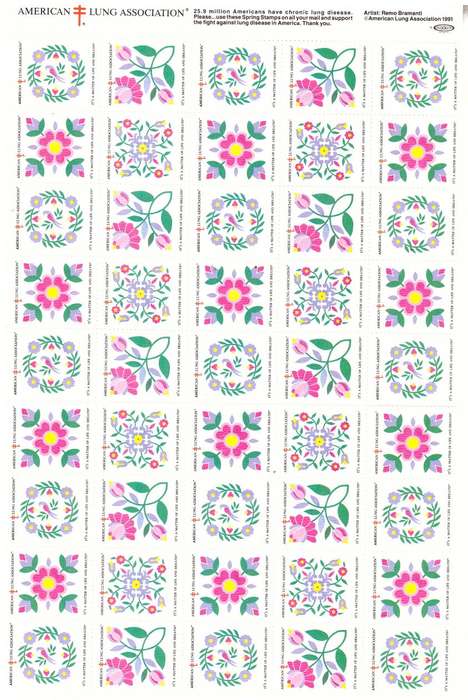 USA CINDERELLA STAMPS AMERICAN LUNG ASSOCIATION FULL SHEET HAS FOLDS