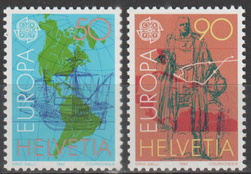 SWITZERLAND 1992 EUROPA Stamps - Voyages of Discovery in America UMM SG 1241/2