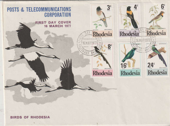RHODESIA FDC 1977 BIRDS OF RHODESIA