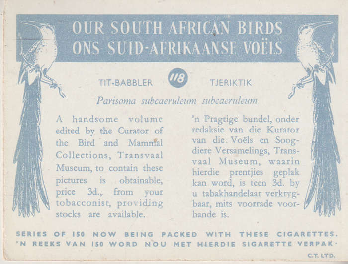 CIGARETTE CARD OUR SOUTH AFRICAN BIRDS NO. 118