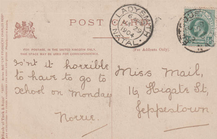 VINTAGE USED POST CARD NATAL 1904