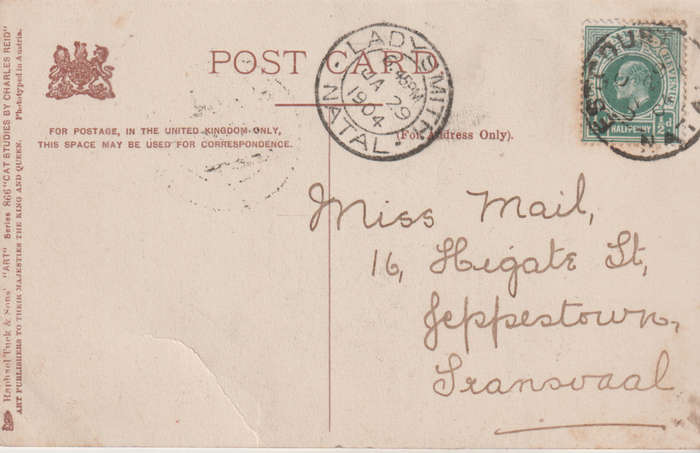 VINTAGE USED POST CARD NATAL 1904