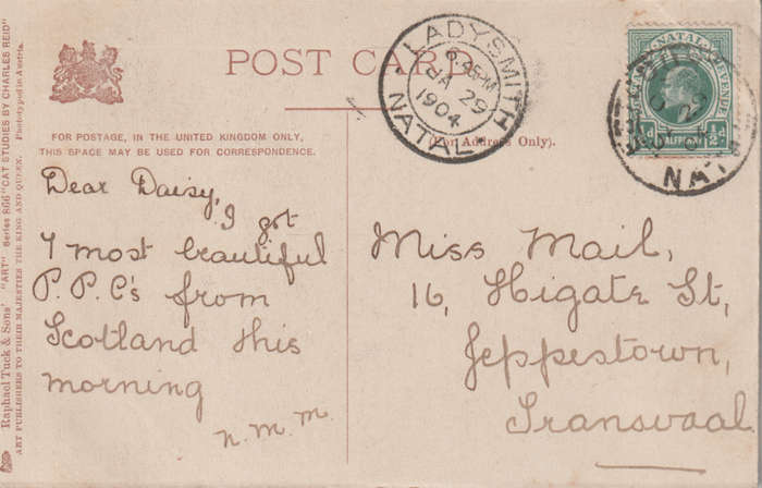VINTAGE USED POST CARD NATAL 1904