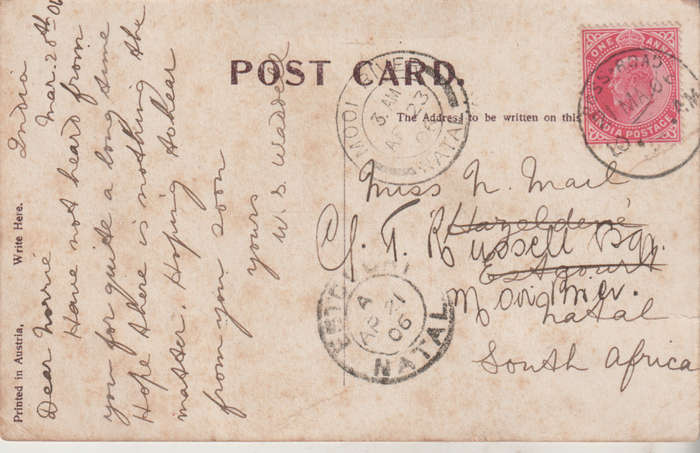 USED POST CARD INDIA 1906