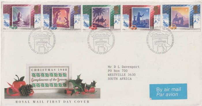 GB FDC 1988 Christmas Stamps