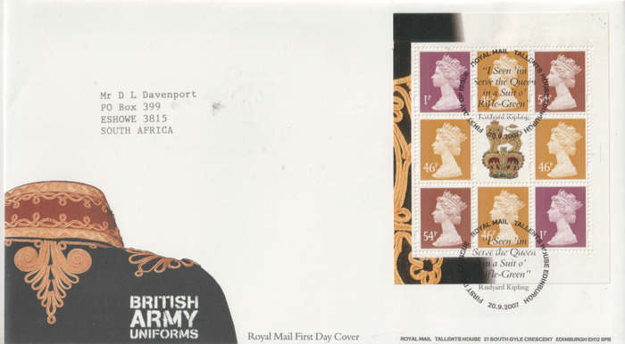 GB FDC 2007 BRITISH ARMY UNIFORMS DX40