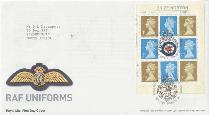 GB FDC 2008 RAF UNIFORMS DX42 SCARCE ITEM
